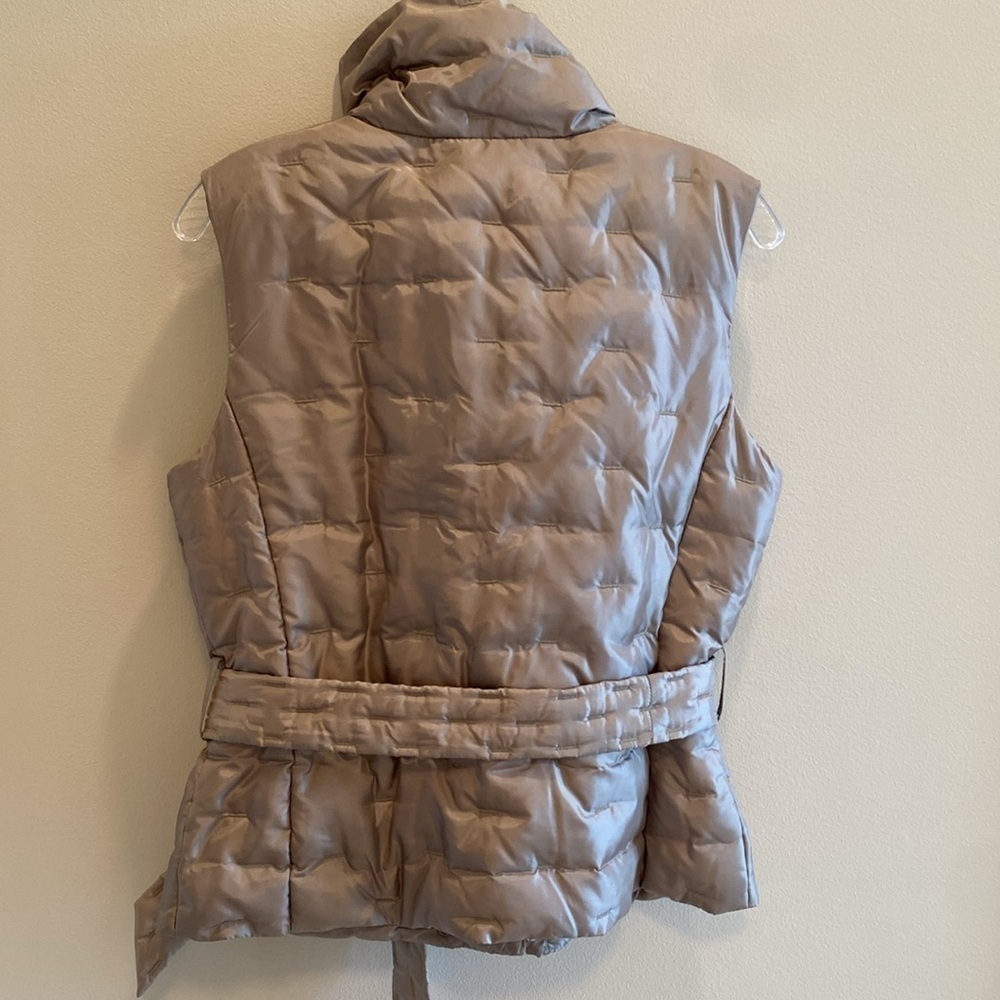 Talbots Vtg Goose Down Feather Quilted Belted Vest Funnel Neck Pale Gold SP - Picture 7 of 12